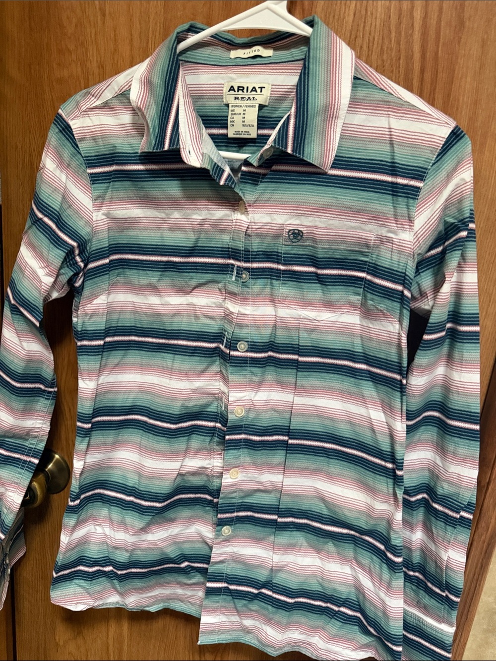Ariat Men’s Striped Button-Down Shirt in Teal and Pink